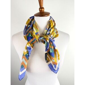 Zara Geometric Abstract Print Satin Square Scarf Yellow Blue Green Neckerchief